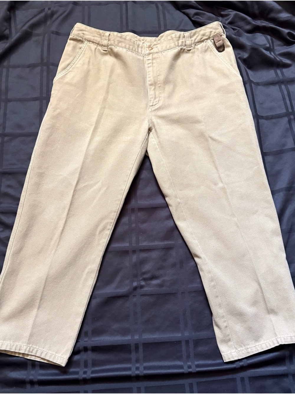 VTG Orvis Rhinohide Men Tan Canvas Work Pants Straight Leg D-Ring Cotton 40x27.5